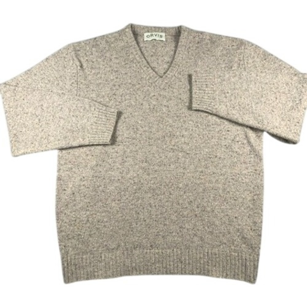 Orvis Sweater Mens XL Tan Donegal Wool Blend V-Neck Pullover Tweed Knit